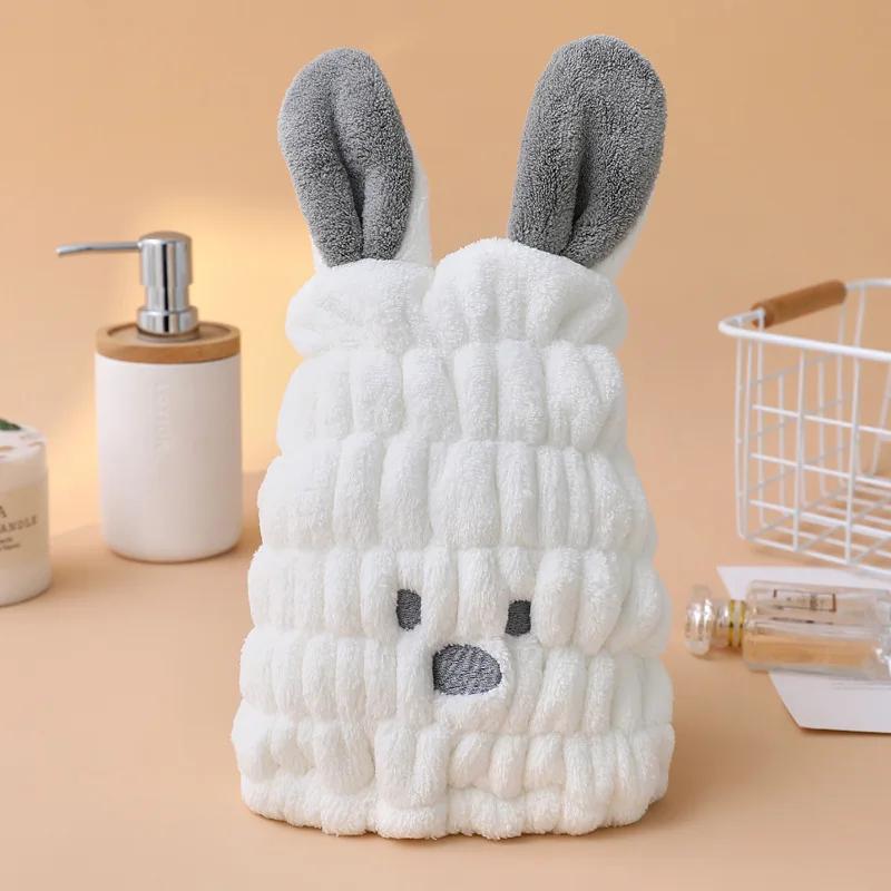 Cute Cartoon Coral Fleece Dry Hair Cap Baby Rabbit Ear Towel Thick Absorbent Quick Drying Soft Delicate Girl's Shower Cap