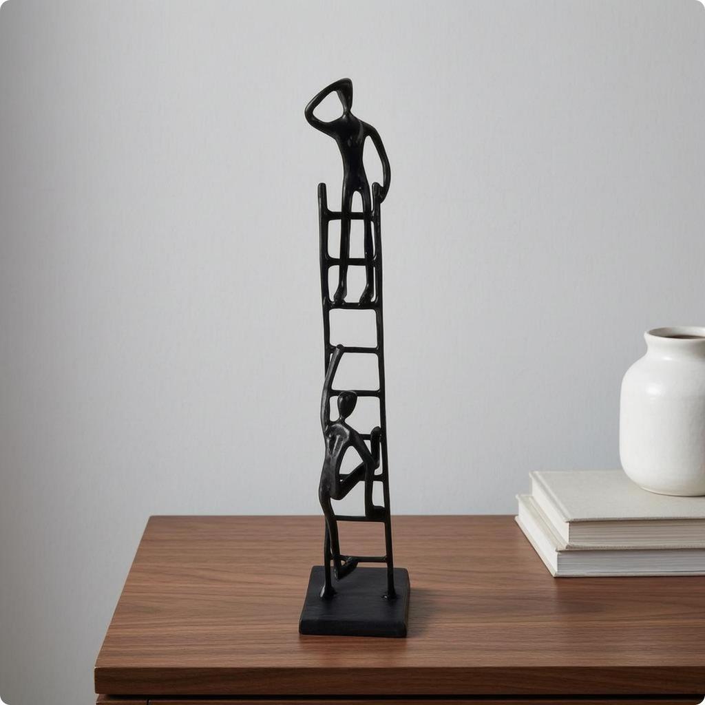 Ladder Frame Sculpture Black Metal Human Figure Abstract Tabletop Ornament Minimalist