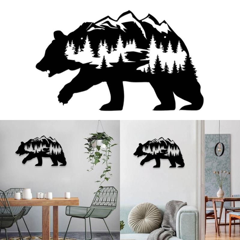 Metal Animal Bear Sign Wrought Iron Decor Hangable Pendant Crafts for Dormitory Room Wall Decoration