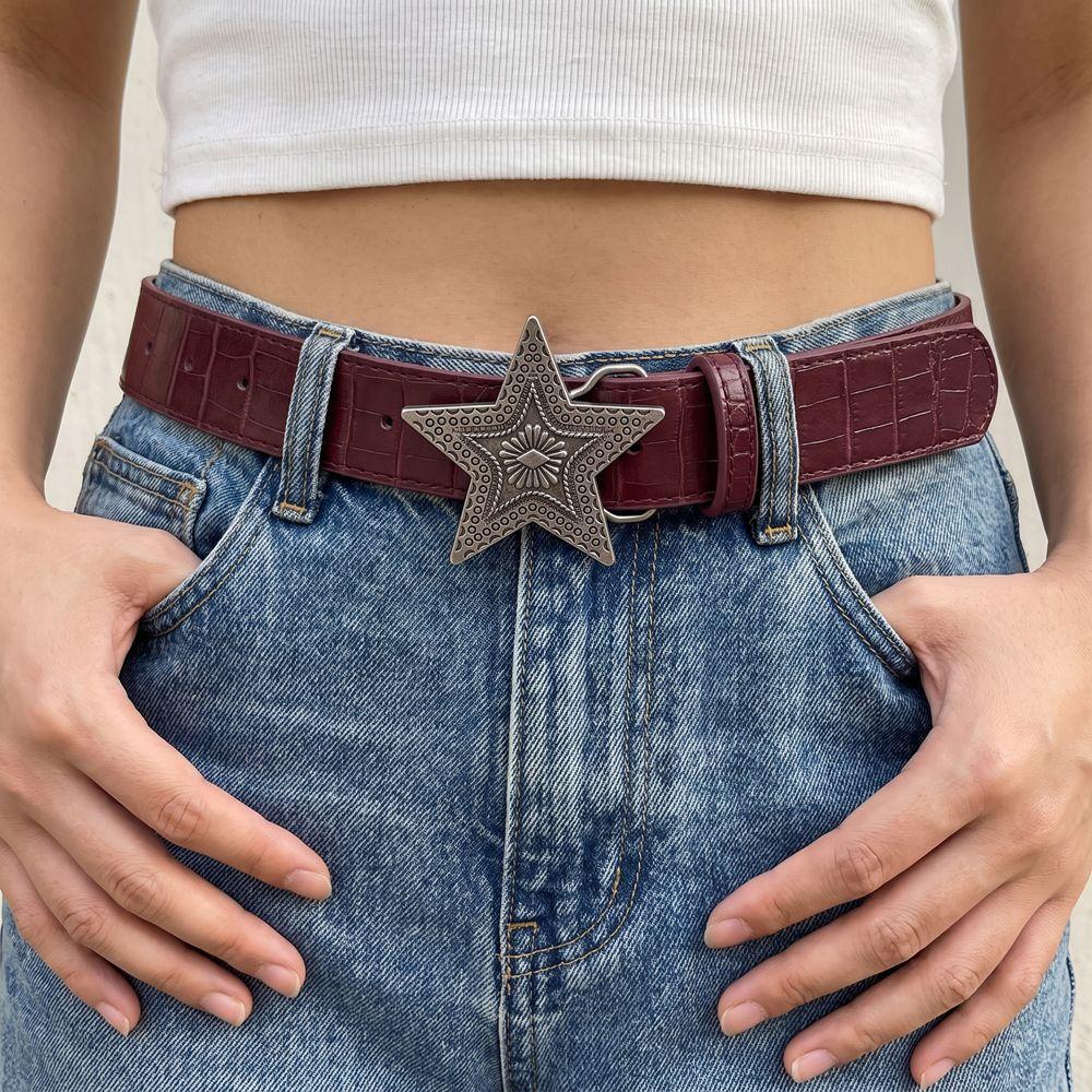 Subculture Star Belt Gothic Men Belt Vintage Star Buckle Waistband Female