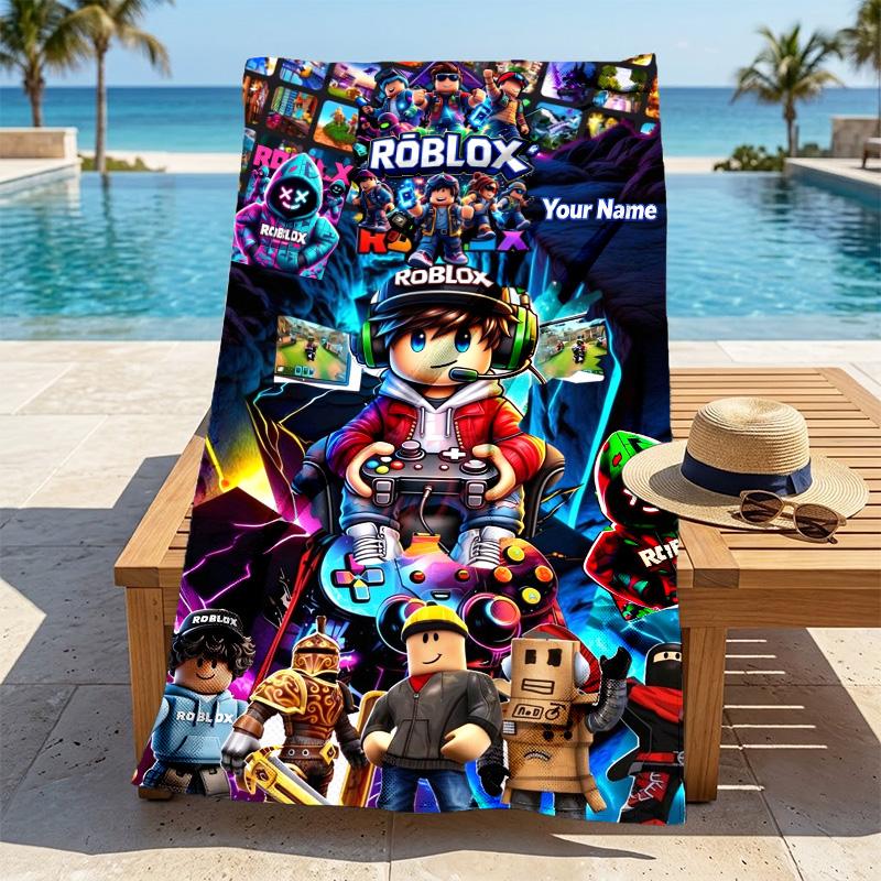 Custom Name Roblox World Stylish Digital Printing Beach Towel Quick‑Drying Absorbent Blanket for Beach Pool Gym Travel