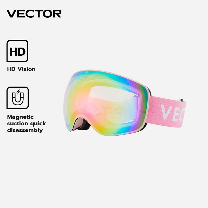 VECTOR OTG Ski Snowboard Goggles Women Men Skiing Eyewear UV 400 Snow Protection Glasses Adult Double Spherical Mirror Magnetic 7