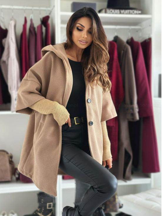2024 Mid-Length Hooded Wool Coat with Bell Sleeves