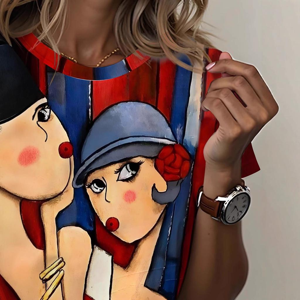 New Abstract Women's Short Sleeve T-Shirt Crew Neck Pullover Short Sleeves