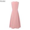 ZANZEA Damen Lässig Rundhals Sommer Ärmelloses Kleid
