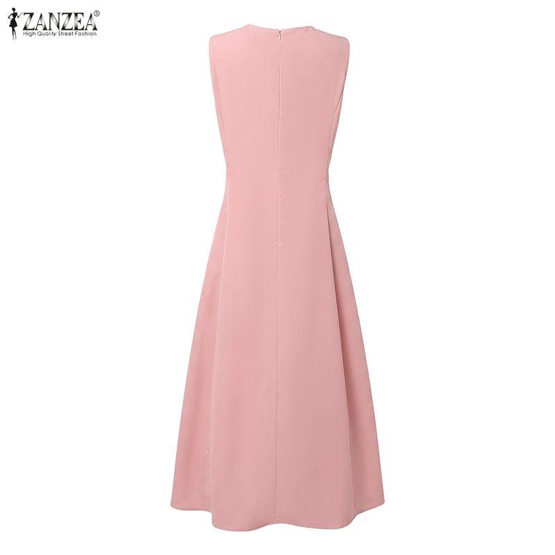 ZANZEA Damen Lässig Rundhals Sommer Ärmelloses Kleid