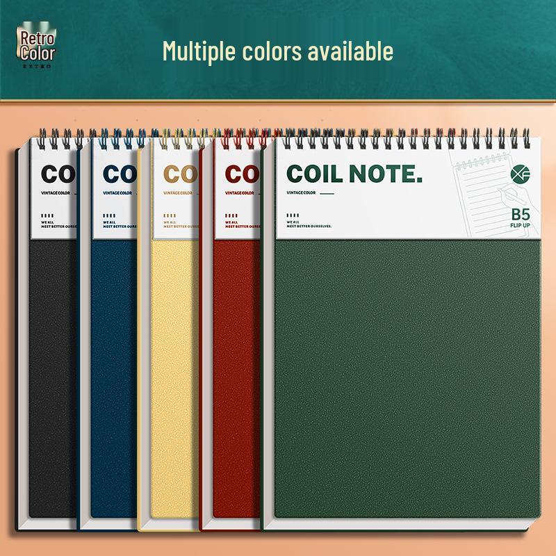 Retro Verdicktes A5 B5 Spiralnotizbuch mit Top-Bindung für Studenten – Liniert Kariert