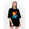 Oversize Women's Short-Sleeve T-Shirt with Colorful Art Font "FUCK" Print