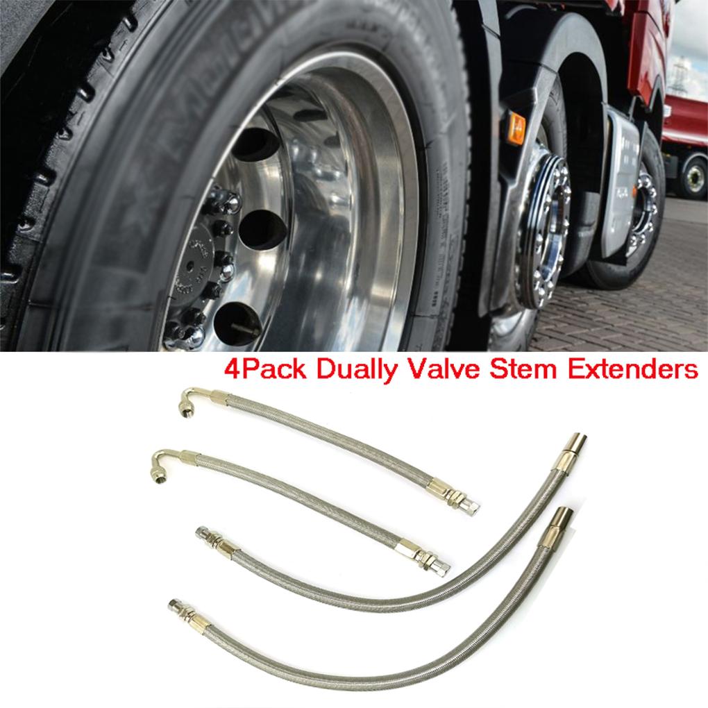 4pc/set Car Truck Bus Dual Tire Air Nozzle Inflation Extension Stainless Steel Braided Hose Metal Extension Tube For Tire Valves
