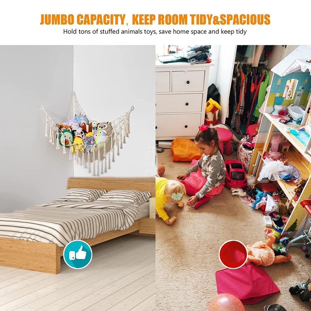 1Pc Toy Hammocks Wall Corner Hanging Storage Net Bedroom Corner Storage Toy Doll Hammock Background Wall Room Decoration
