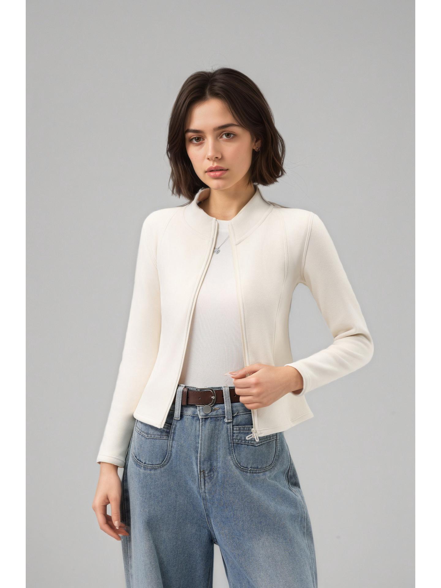 

Autumn Slimming Fleece-lined Collar Coat: Versatile, Long-Sleeved, High-Quality, Skin-Friendly Fashion M білий
