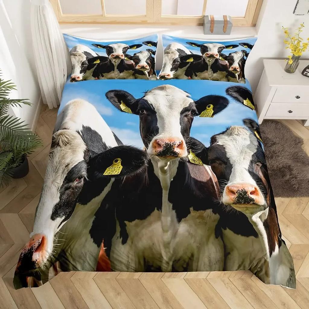 Cows Duvet Cover Set Black and White Milk Cow Print Comforter Cover Animal Theme Bedding Set Room Decor Pink King Quilt Covers