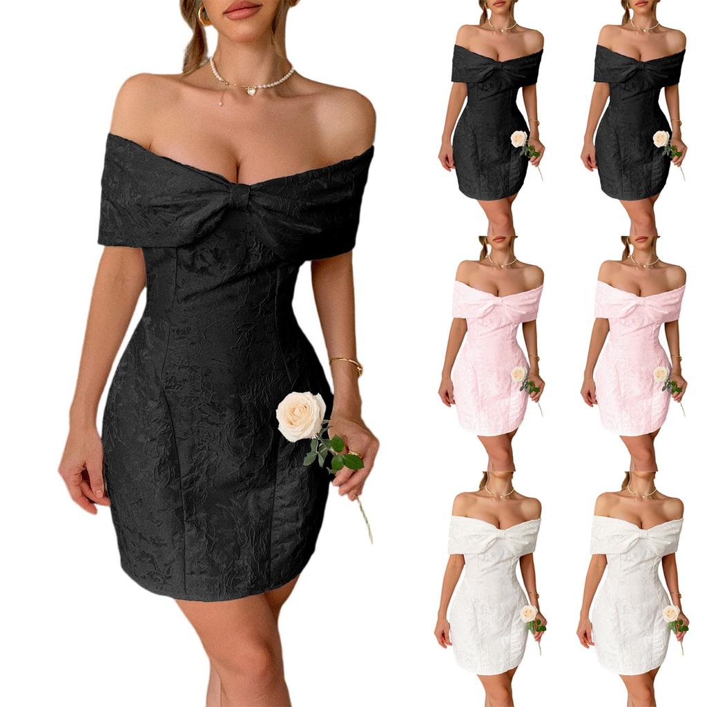 Women's Fashionable Color Elegant Temperament One Shoulder Strapless Skirt Dress