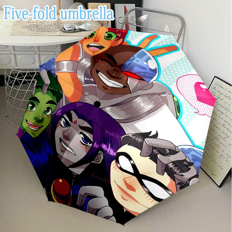 Teen-Titans Adventure Mini Five-Fold Lightweight Umbrella, Eight-Bone Frame, for Home Travel and Outdoor Use in Any Season Fan Gifts