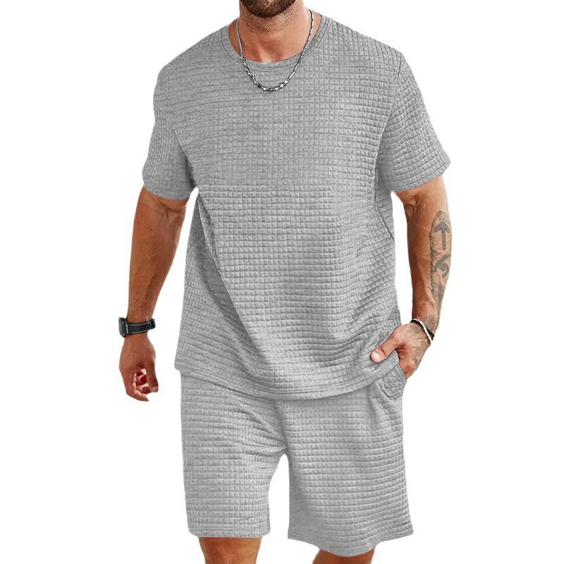 

Мужской летний комплект для активного отдыха, повседневный, с круглым вырезом Medium светло-серый