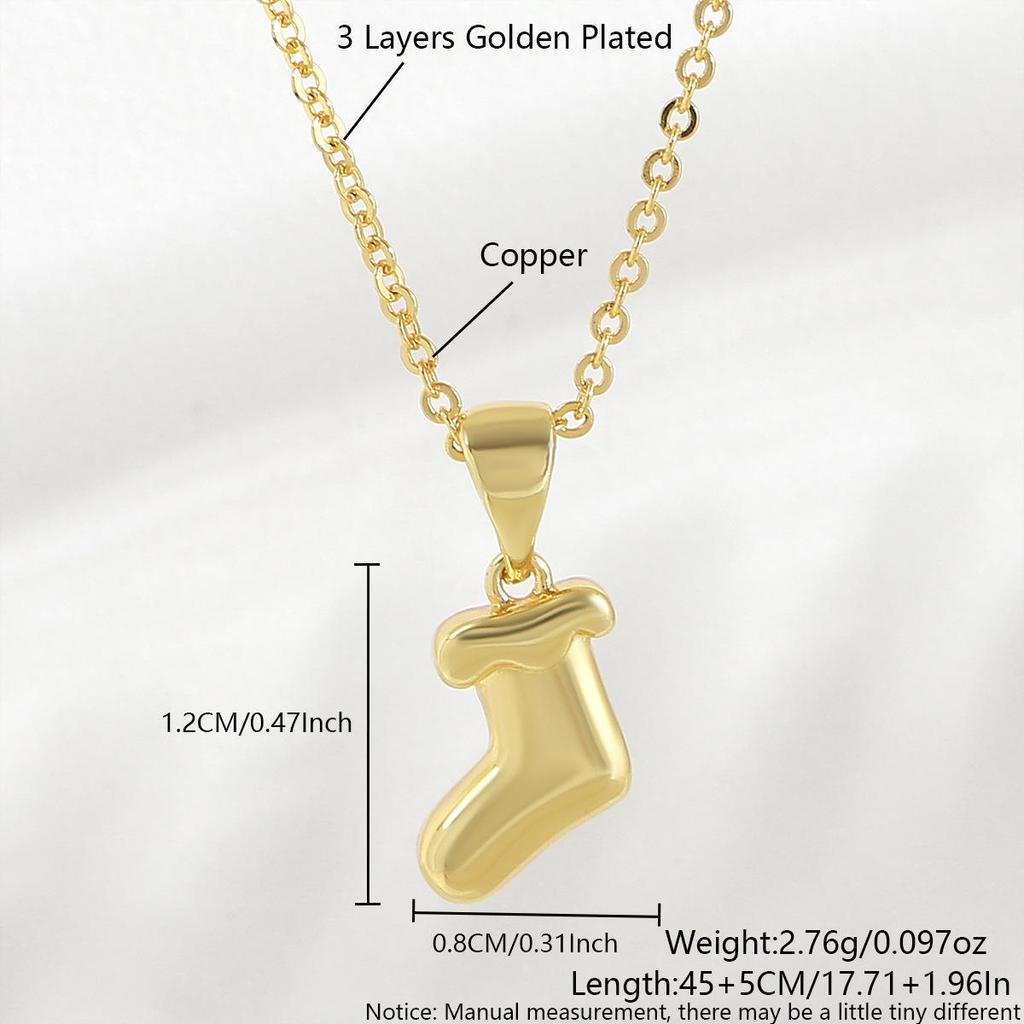 Copper Electroplated Gold Christmas Stocking Pendant Necklace - Women's Niche Clavicle Chain Design