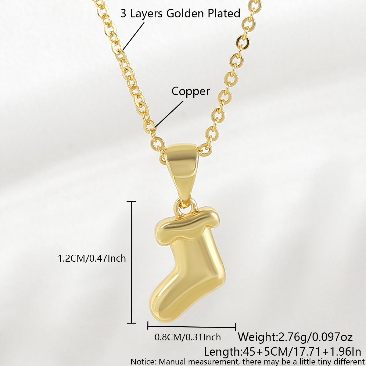 Copper Electroplated Gold Christmas Stocking Pendant Necklace - Women s Niche Clavicle Chain Design Gold Plated Pendant