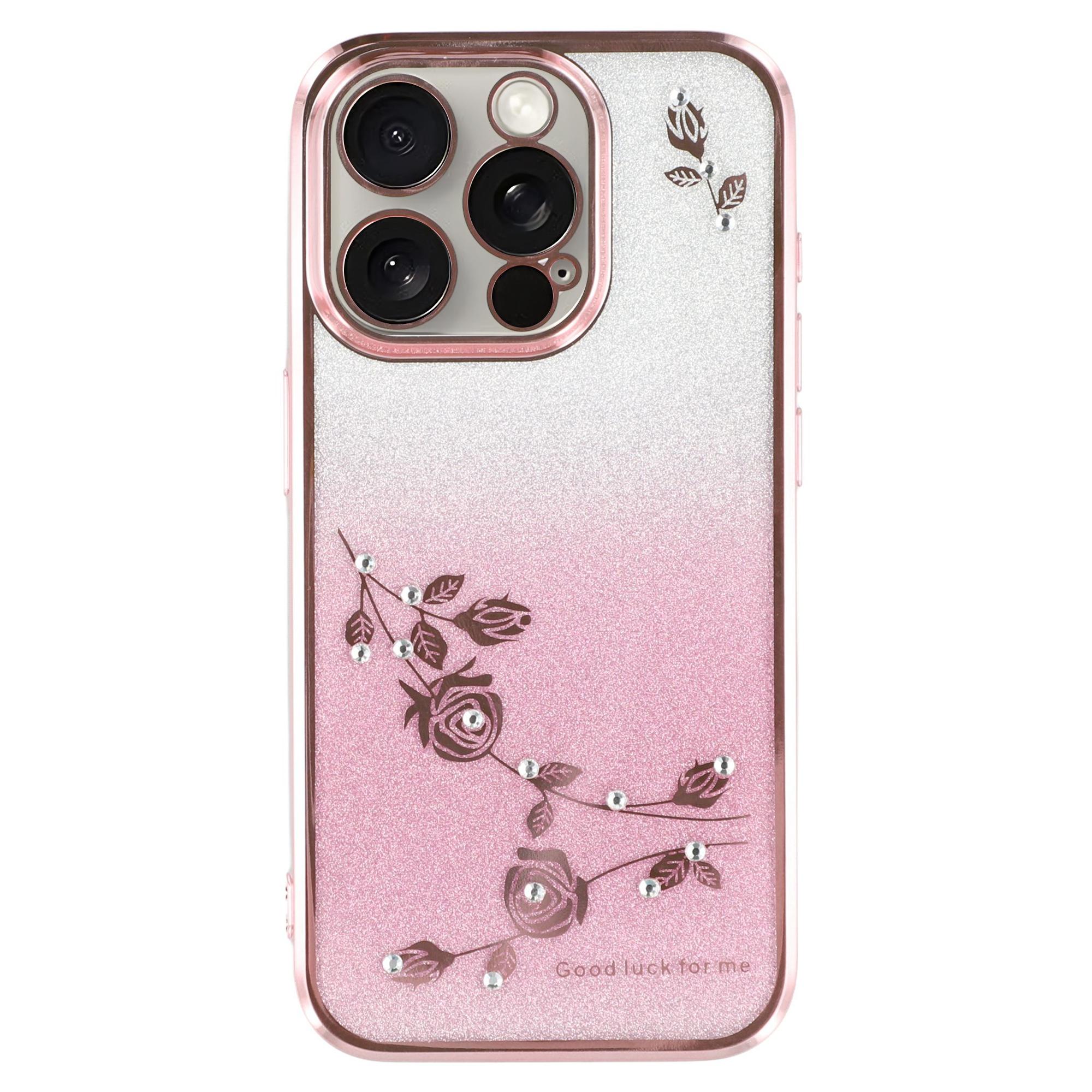 

KADEM Rhinestone Decor Flower Pattern TPU Cover for iPhone 12 Pro Max 6.7 inch,Stylish Gradient Glitter Powder Anti-drop Back Case Rose Gold