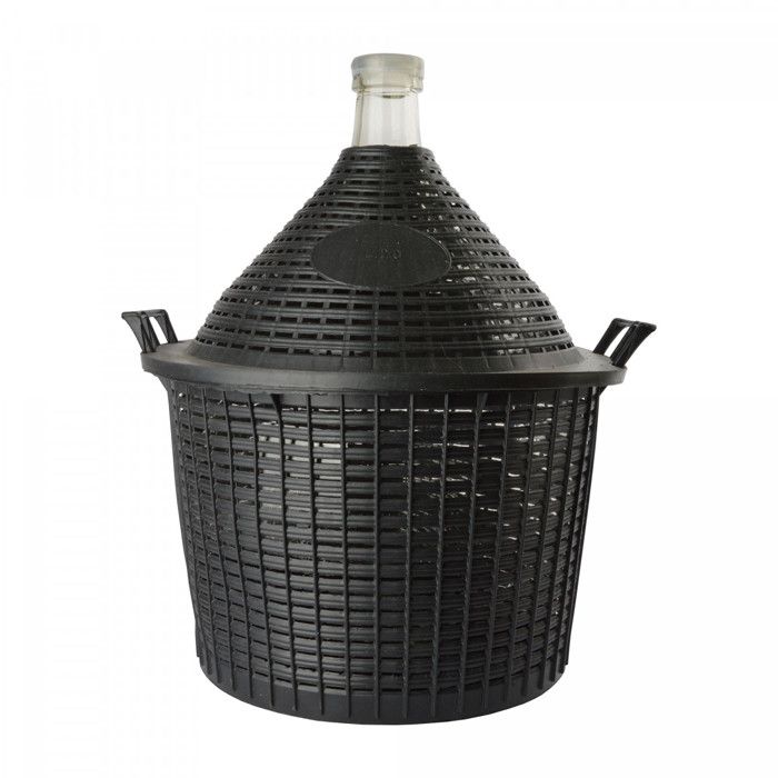 Dame-jeanne, Bonbonne en verre avec panier 20L - goulot normal + bouchon en plastique