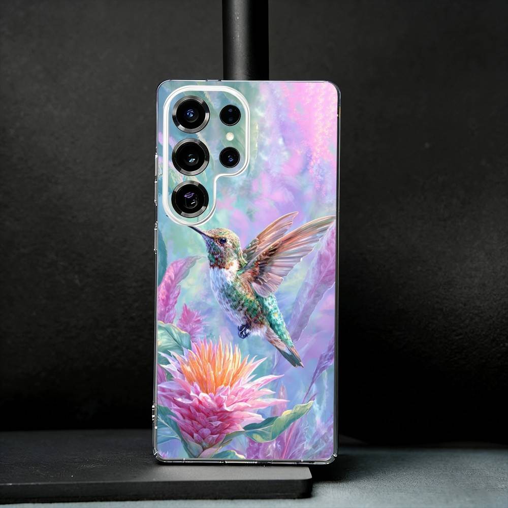 Bird Hummingbird Painting Phone Case For Samsung S25,S24,S21,S22,S23,S30,Ultra,S20,Plus,Fe,Note,10,9,5G Transparent Cover
