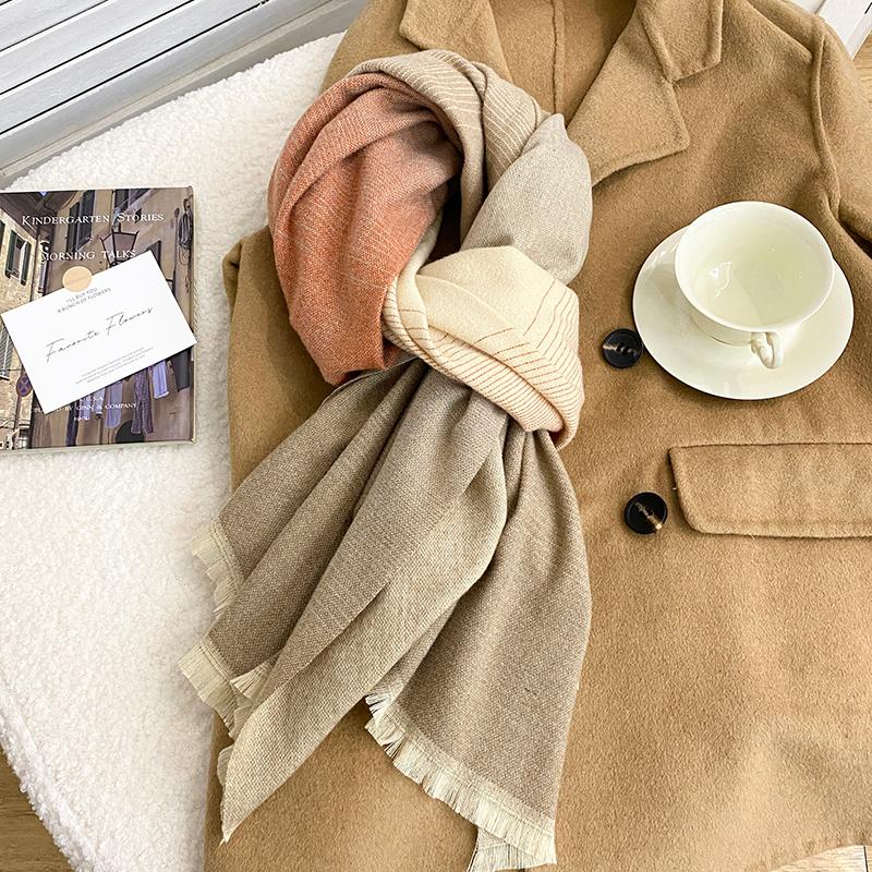 

Winter Gradual Color Women Scarf Warm Thick Cashmere Shawl Wraps Bufanda Female Tassel Scarves Pashmina Foulard Neckerchief 68x190cm