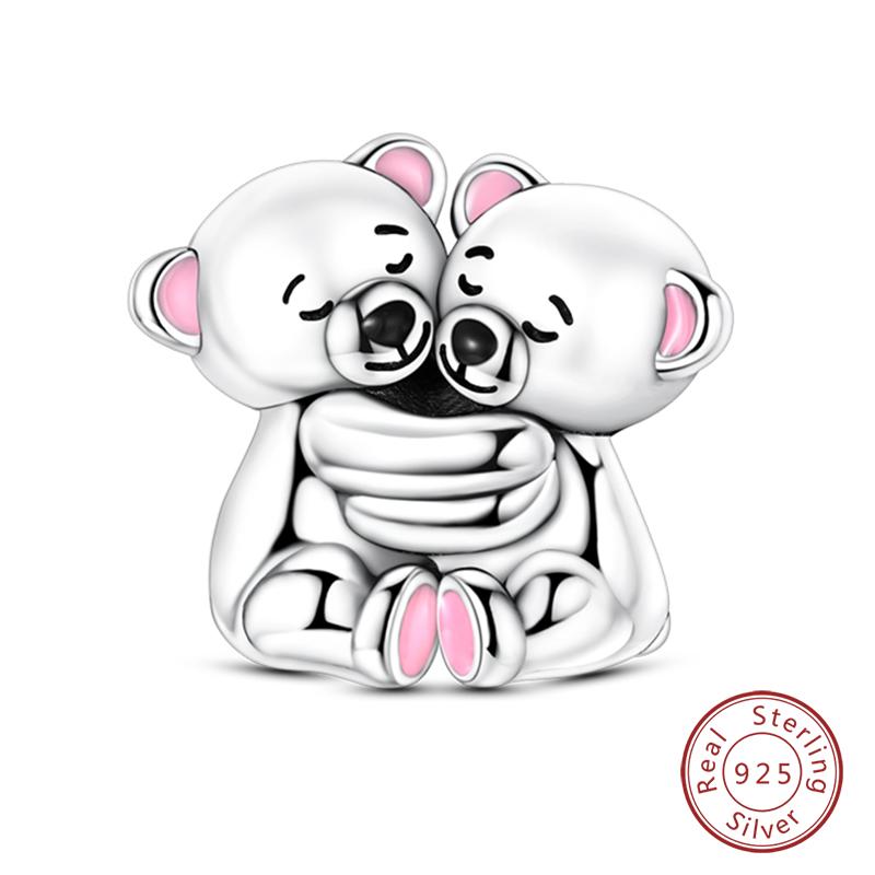 Copper Charms Beads Forever Love Heart Shaped Bow Family Charms Dangle For Bracelet Woman Diy Jewelry Gift