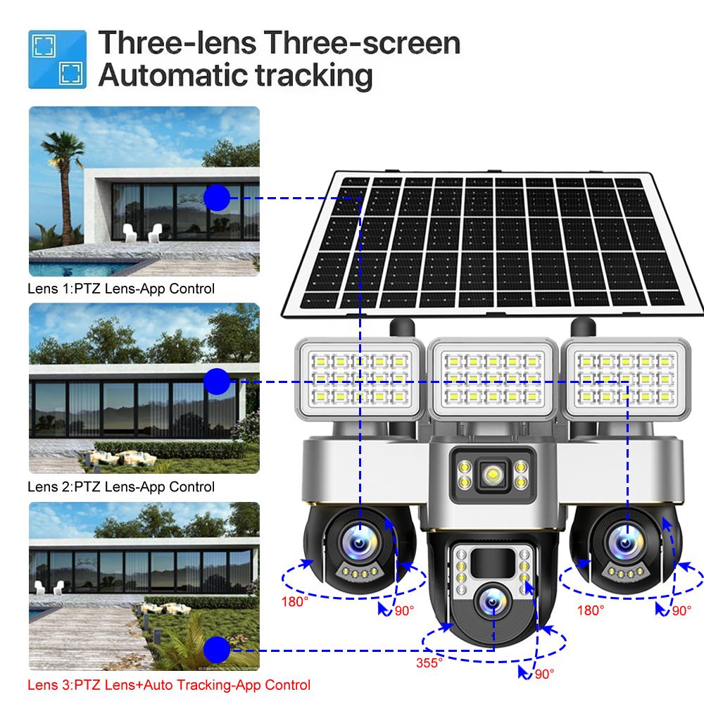 V380 PRO 4G Solar Cameras 3 PTZs Automatic Rotation CCTV Camera Home Wireless Outdoor Security Protection 15MP Video Surveillance Monitor