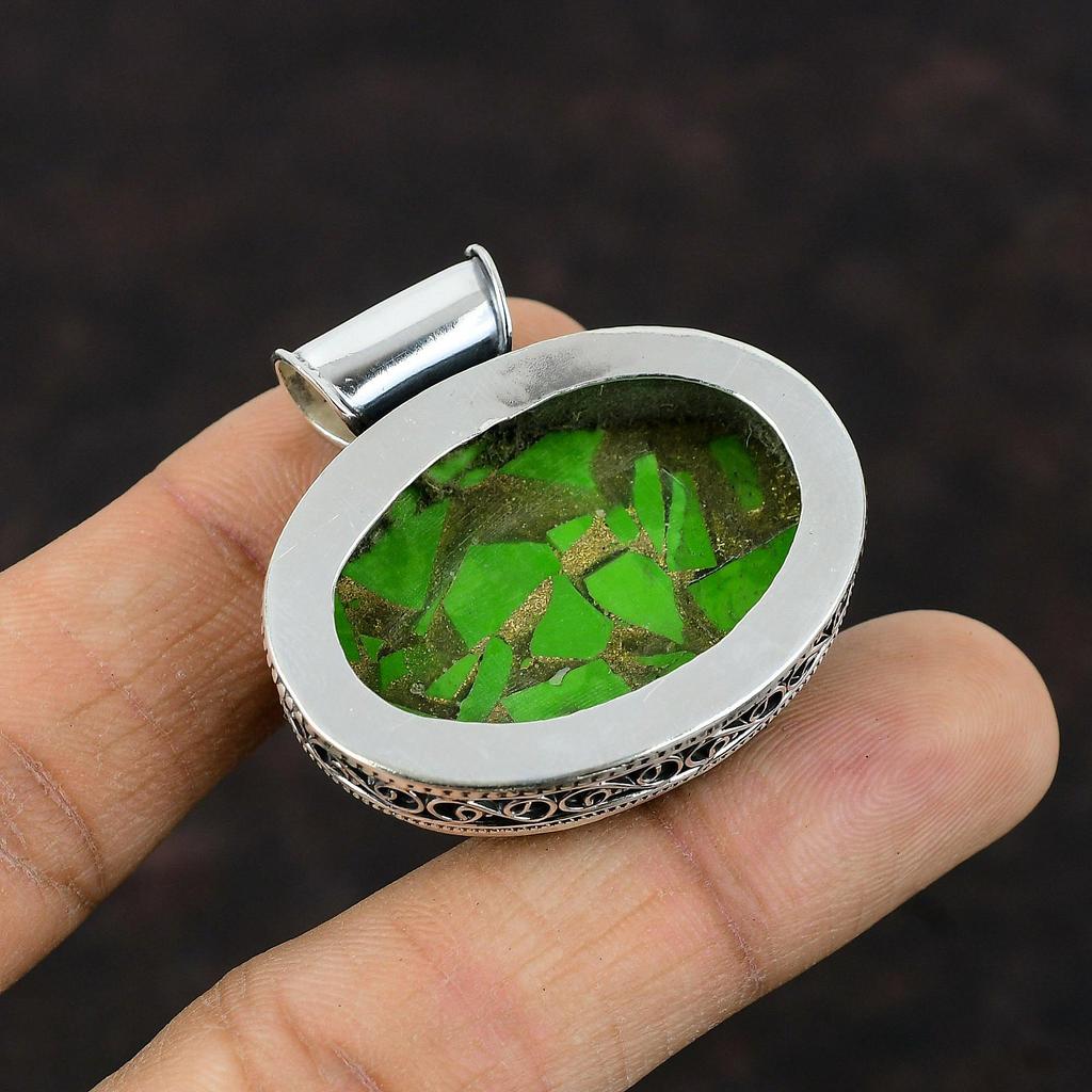 Copper Green Turquoise Pendant Handmade Elegant Jewelry 925 Sterling Silver Pendant Vintage Pendant Natural Gemstone Jewelry Gift For Mother