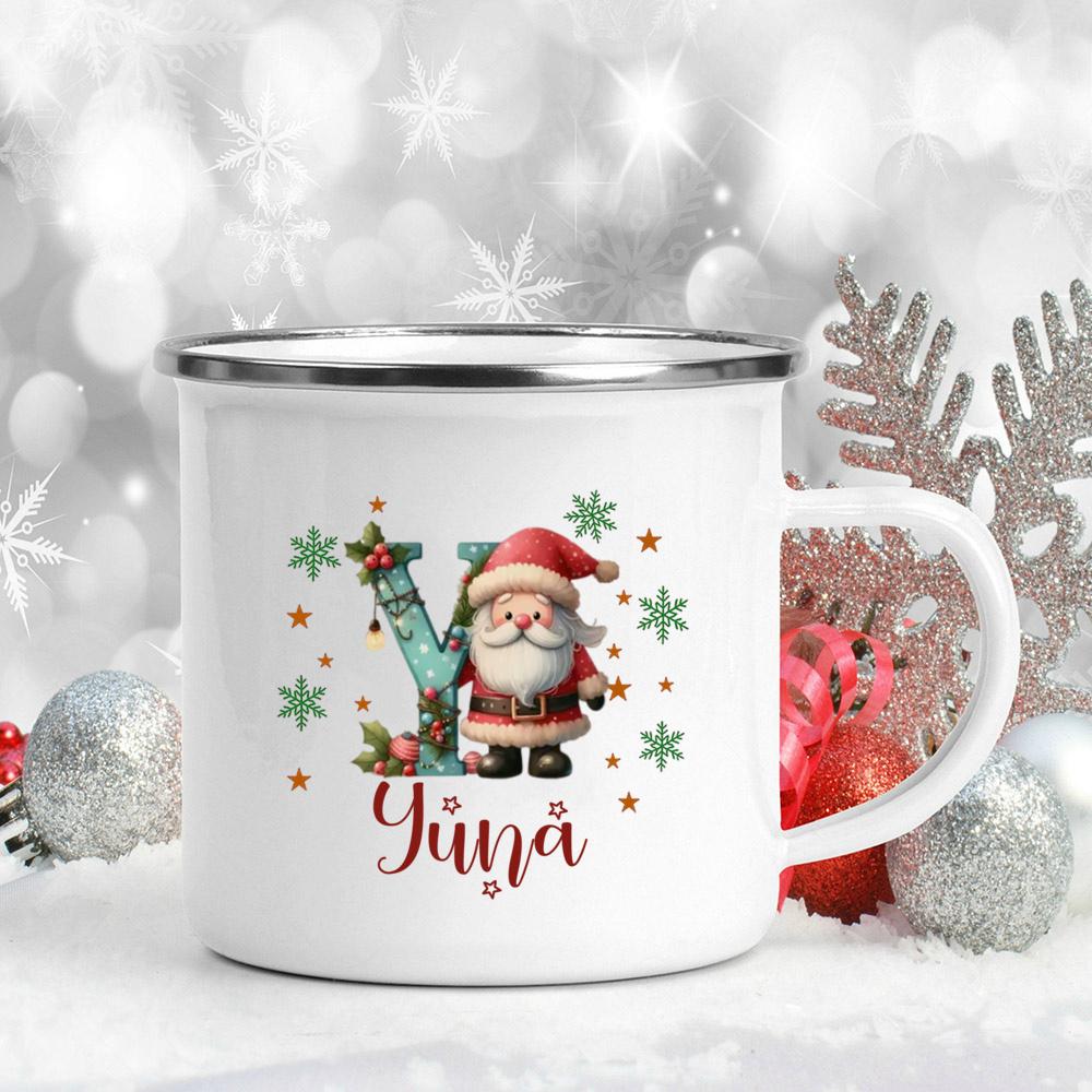 Personalisierte Weihnachten mit Namen Tasse Heiße Schokolade Schokoladen Tasse Getränke Saft Tasse Weihnachtsdekor weiße Emaille Tassen Weihnachten Geschenk