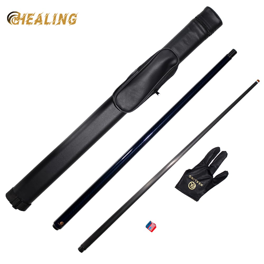 OKHEALING Jointed Carbon Fiber Pool Cue Stick with Tip 58-inch 19-20oz 1/2 12.4mm (Blue)