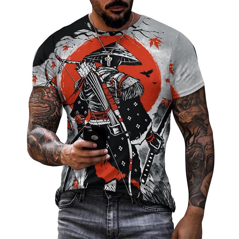 Japan Samurai 3D Graphic T Shirts Men Women  Summer Casual  T Shirts Street Hip Hop  Harajuku Style Round Neck Short Sleeve Tops