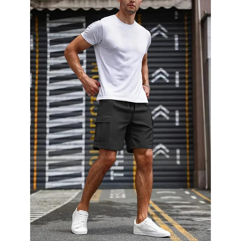 

Big Pocket Men s Shorts Casual Work Cool Pants with Point Loose Fit Clothing Waist Sports Male Outfit Shorts XS чёрный