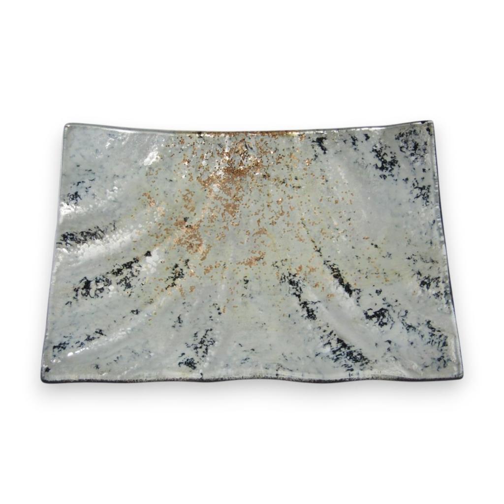 Small Glass Cake White and by Sairan J-kitchens Plate, Rectangular, 15cm, Gold,