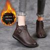 Women's Genuine Leather Winter Plush Ankle Boots - Comfortable, Non-Slip, Soft Flat Bottom for Middle-Aged & Elderly