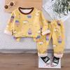 Kids Winter Fleece Lined Thermal Underwear Set Cartoon Print Warm Long Sleeve Top And Pants Home Wear For Boys Girls