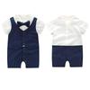 Elf Baby (Fairy Baby) Baby Formal Short Sleeve Summer Romper for Weddings, Boys, Size 90cm, Navy Blue Stripes