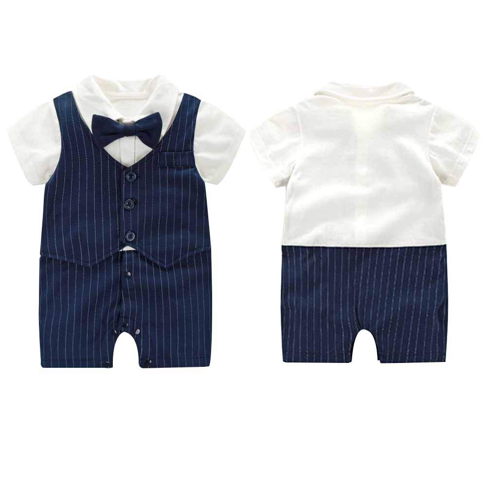 Elf Baby (Fairy Baby) Baby Formal Short Sleeve Summer Romper for Weddings, Boys, Size 90cm, Navy Blue Stripes