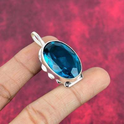 Colgante de Topacio Azul Londres, Joyería de Piedras Preciosas de Plata de Ley 925 Maciza, Colgante Hecho a Mano, Para Acción de Gracias