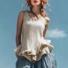 Women's Ruffle Hem Tank Top Casual Sleeveless Blouse Loose Linen-Like Camisole Summer Irregular Hem Vest Tops Multiple Colors
