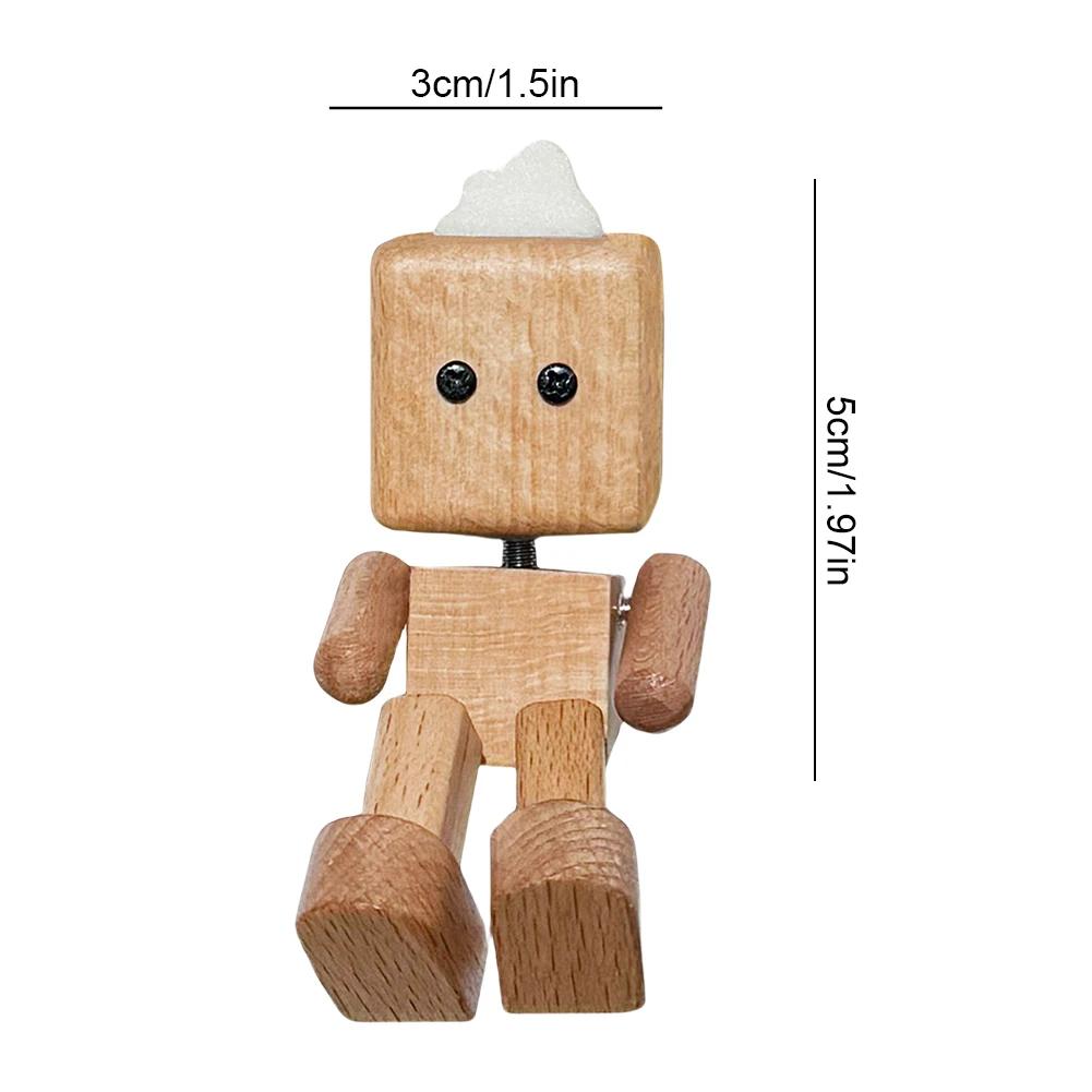 Shaking Wooden Man Figurine with Strong Base Cute Car Wood Ornaments Funny Wood Leg-swinging Robot Desktop Decor for Home/Office