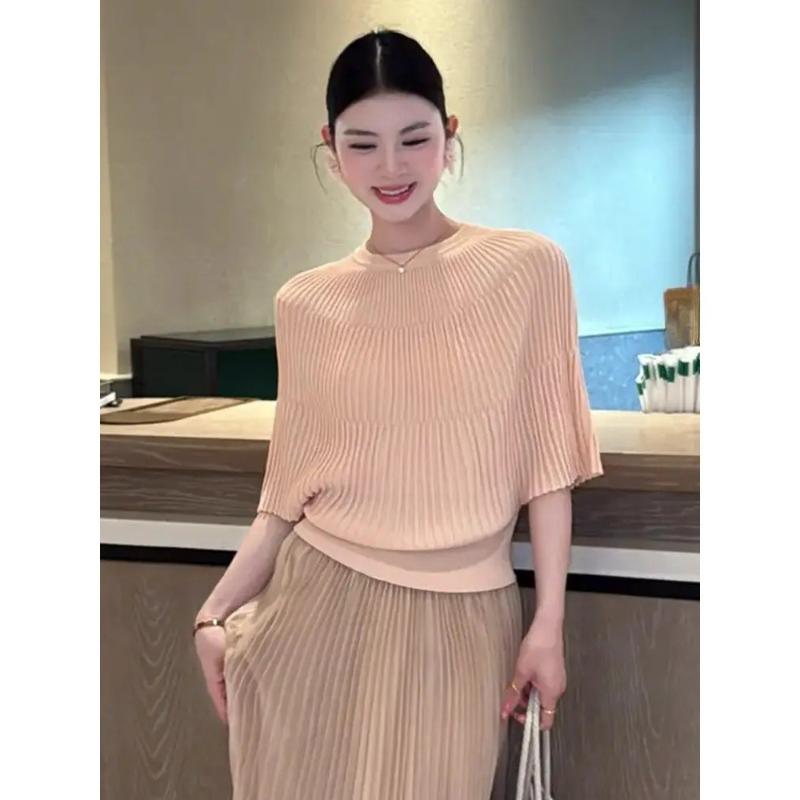 Fashion Black O-Neck Knitted Sweater Women Pullovers Summer Short Sleeve Knit Sweater Pullover Women Sueters