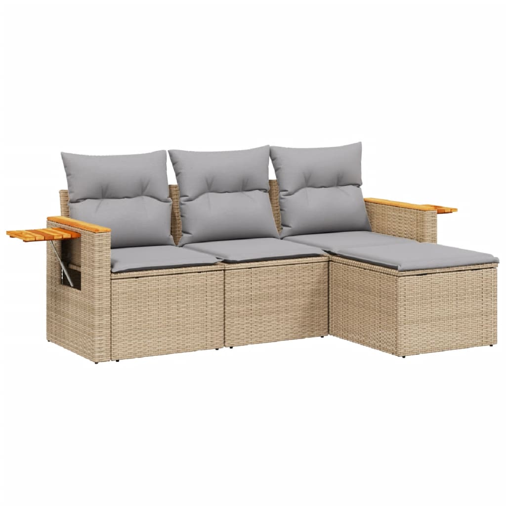 Vidaxl 4-Cz. Set di Mobili da Giardino con Cuscini, Beige, Polyrattan