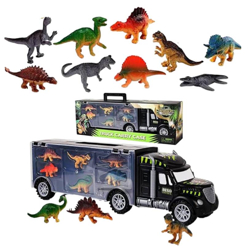 

12 шт. Мини-игрушки динозавры Игрушка грузовик с кейсом для переноски Игрушка для детей мальчиков Подарок на день рождения Домашний декор