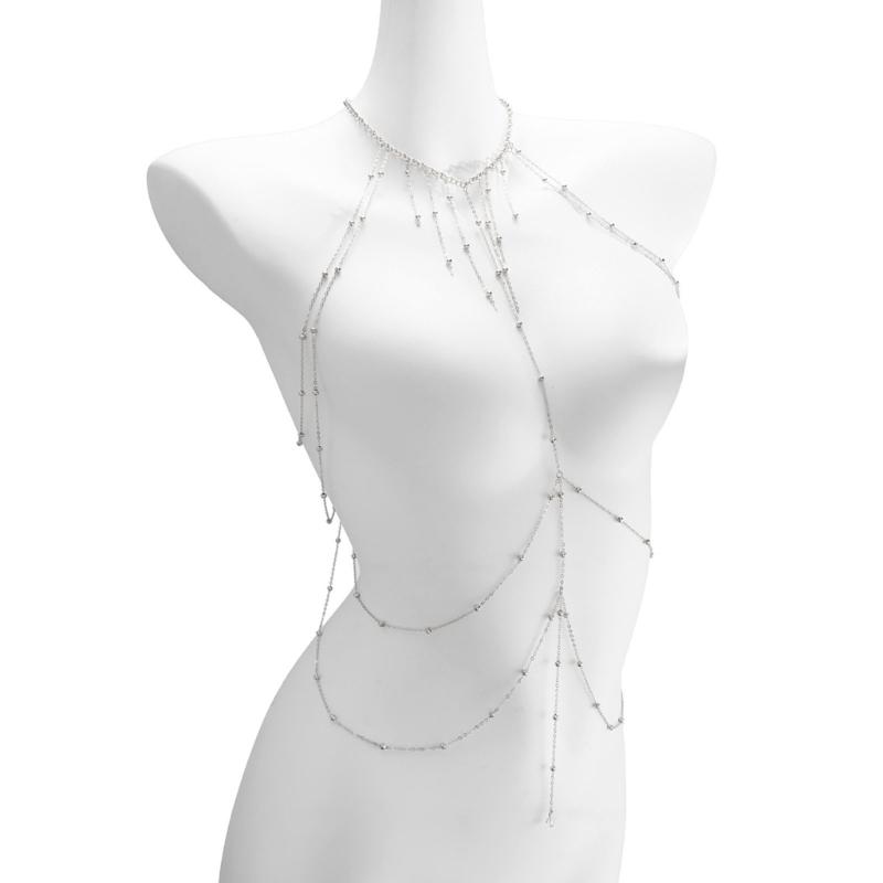 Draped Body Chain Jewelry Alloy Multi-Chain Torso Accessory for Vacation Outfits, Bikini Styling, Parties and Beachwear