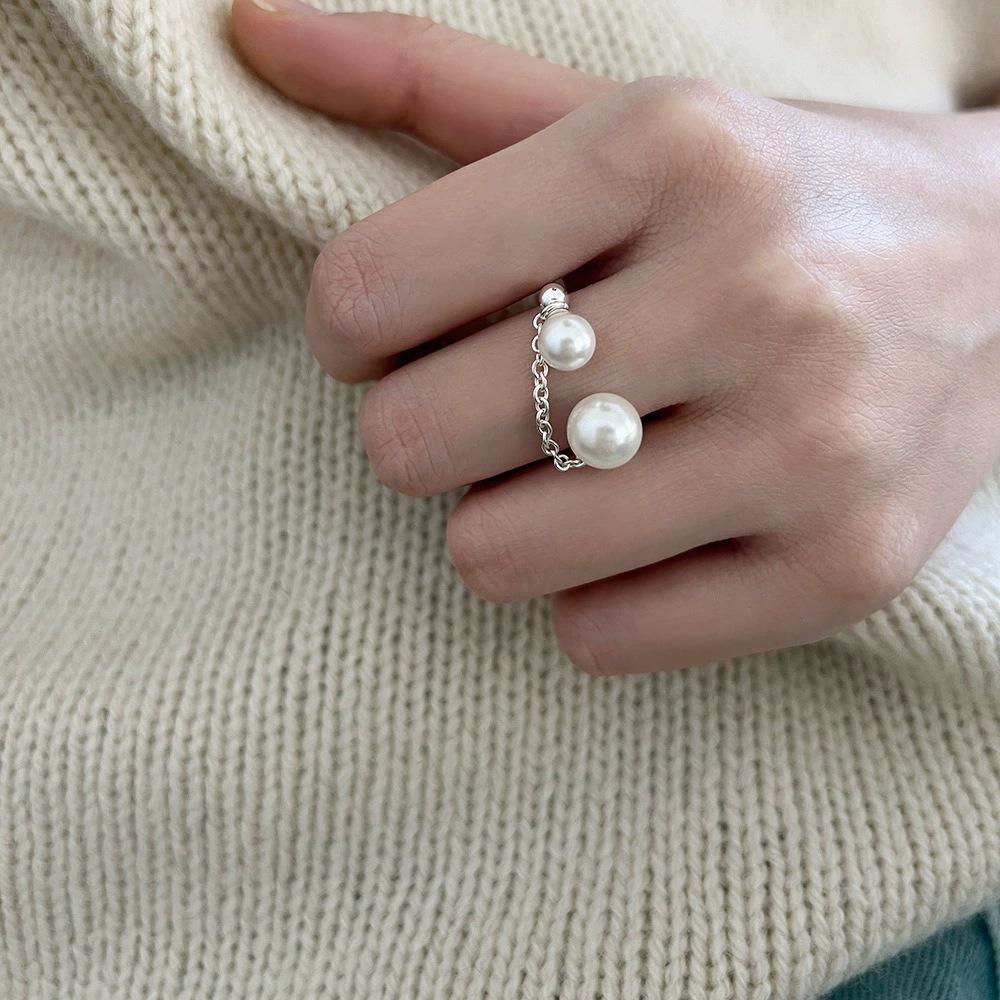 Elegant Geometric Tassel Ring: Adjustable Open Design with Faux Pearl for Versatile, Trendy Fashion Open Adjustable