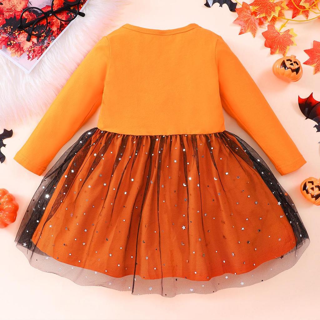 European and American Halloween Cosplay Batwing Mesh Dress for Girls - Autumn Long-Sleeve Style