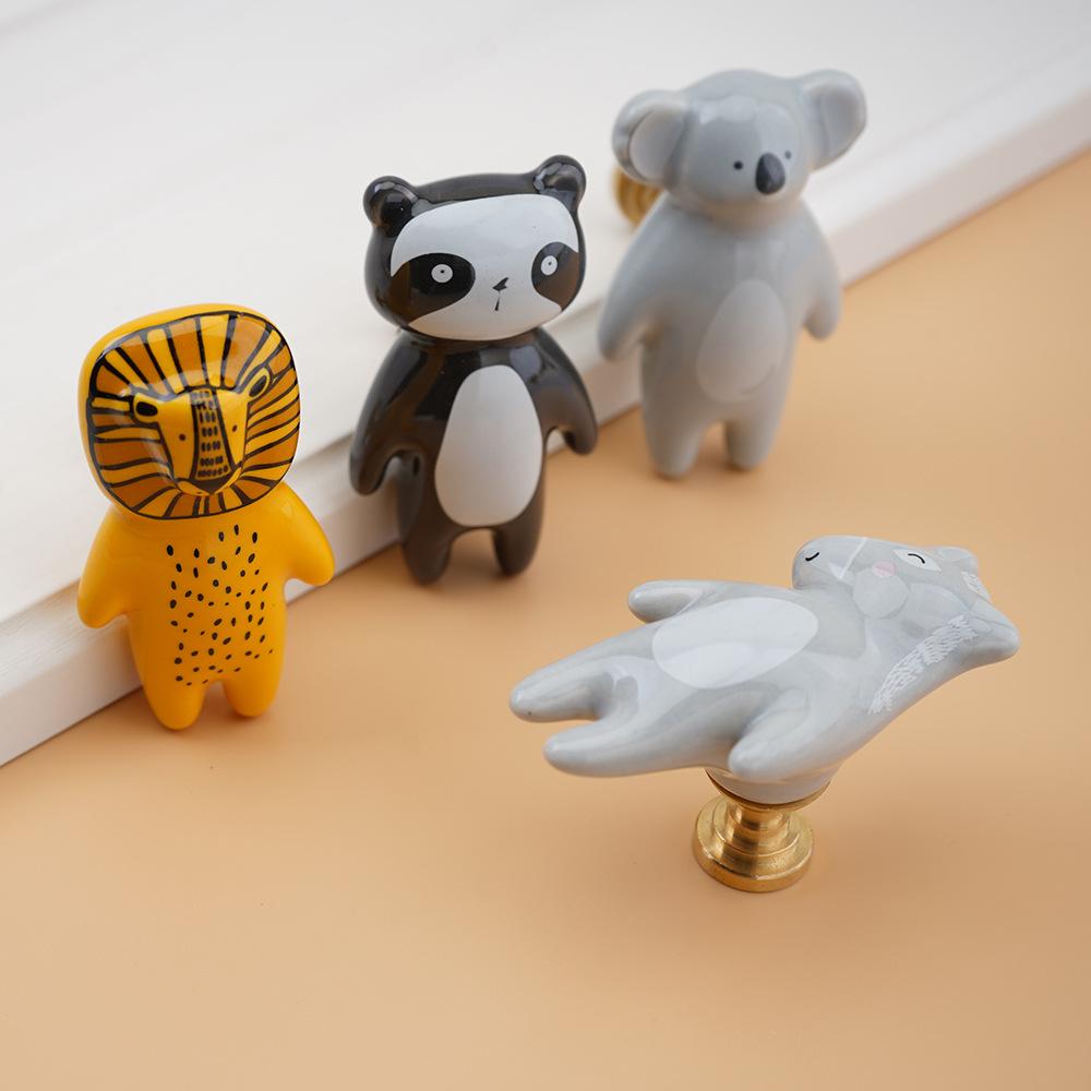 Cute Cartoon Furniture Handles Animal Drawer Knob Ceramic Drawer Knobs Handles for Cabinets and Drawer Lion Panda Fox Handle