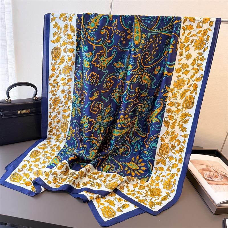 New printing simulation silk brocade fashion sunscreen retro style silk scarf long scarf shawl versatile headscarf scarf