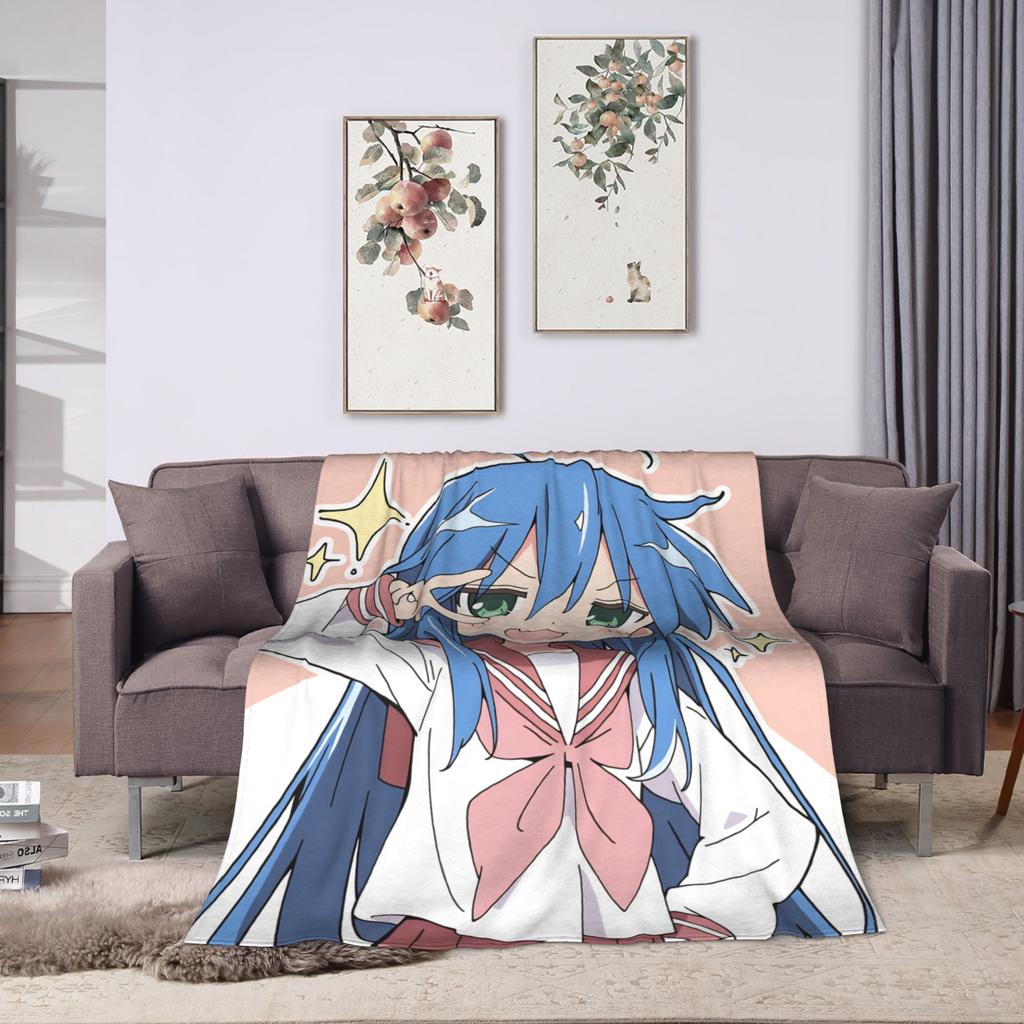 Soft Warm BlanketChild Picnic Konata izumi L-Lucky S-Star Throw Blanket  Flannel Bedspread Couch Chair Aesthetic Sofa Bed Cover