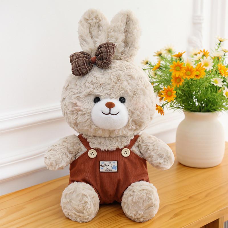 Plush Bunny Doll With Overalls For Kids Birthday Gift And Cuddle Comfort